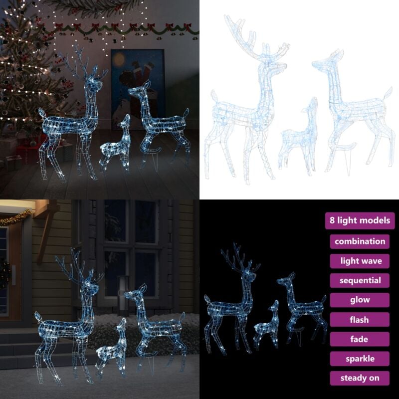 LED-Rentier-Familie Weihnachtsdeko Acryl 300 led Kaltweiß - Weihnachtsdeko - LED-Dekoration - Rentierfigur - Winterdeko - Outdoor-Dekoration - Home &
