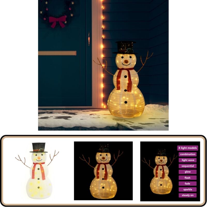 LED-Schneemann Weihnachtsfigur Luxus-Stoff 90 cm - LED Schneemann - Weihnachtsdeko - Winterdeko - Outdoor Beleuchtung - Indoor Beleuchtung