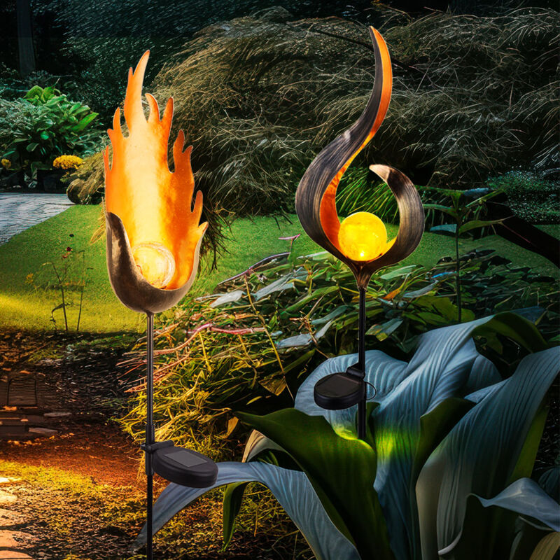 Led Solarlampe Außenleuchte Erdspieß Gartendeko Flammen Design Stecklampe Gartenleuchte Flammen Design, 2er Set
