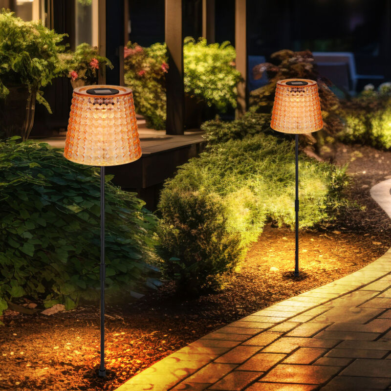 Led Solarleuchte Gartendeko Außenlampe Kristallleuchte, amber schwarz Kunststoff, Akku IP44 Erdspieß, 3000K warmweiß, 2er Set, h 60 cm