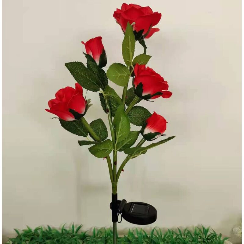 LED-Solarleuchten, künstliche Rosenblumen-Lichter für Gartendekoration im Freien, Hof, Terrasse, Grab, Friedhof, Balkon, Weihnachtsdekoration – Rot
