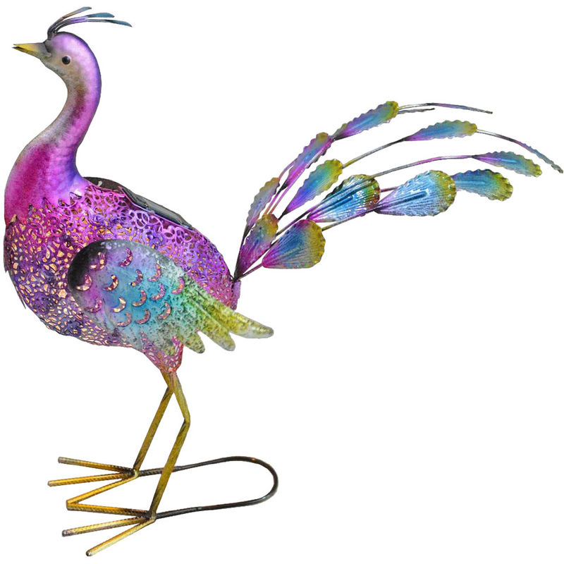 Solar Gartenskulptur für Außen Gartendeko Figur Terrassen Skulptur Akku im Pfau Design, Metall bunt, LED, LxBxH 62x32x55 cm