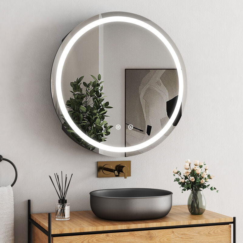 LED Spiegelschrank Bad mit Beleuchtung 60 x 60 cm, Medizinschrank Spiegelschrank Rund mit Touch-Schalter, 3 Einstellbare Lichtfarben, Beschlagfrei,