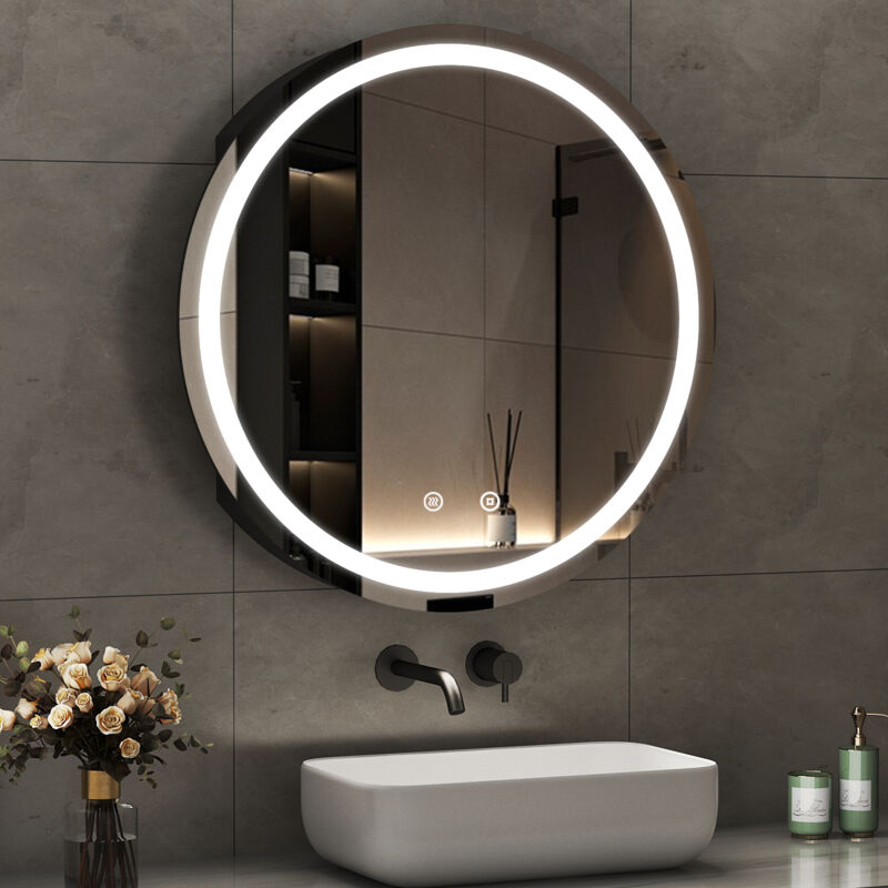 LED Spiegelschrank Bad mit Beleuchtung 80x80cm, Rund Spiegelschrank Schwarz mit Touch-Schalter, 3 Einstellbare Lichtfarben, Beschlagfrei