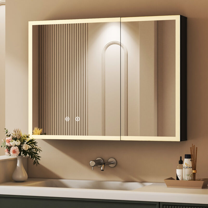 Boromal - led Spiegelschrank Bad mit Beleuchtung Badezimmer Spiegelschrank mit Beleuchtung Metall Badezimmerschrank mit Dimmbar, Beschlagfrei,