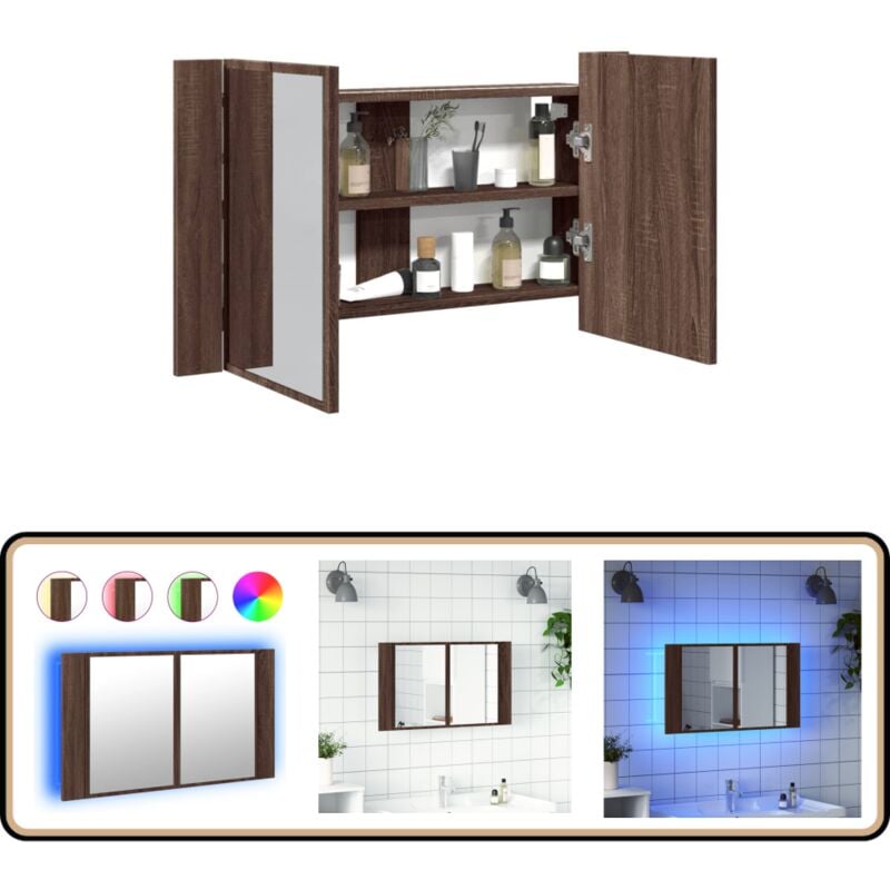 Vidaxl - LED-Spiegelschrank Braun Eichen-Optik 80x12x45 cm Acryl - LED-Spiegelschrank - Badezimmerspiegel - Holzwerkstoffschrank - rgb Beleuchtung