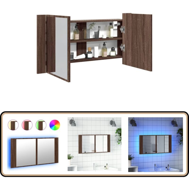Vidaxl - LED-Spiegelschrank Braun Eichen-Optik 90x12x45 cm Acryl - LED-Spiegelschrank - Badezimmerspiegel - Holzwerkstoffschrank - Spiegelschrank Mit