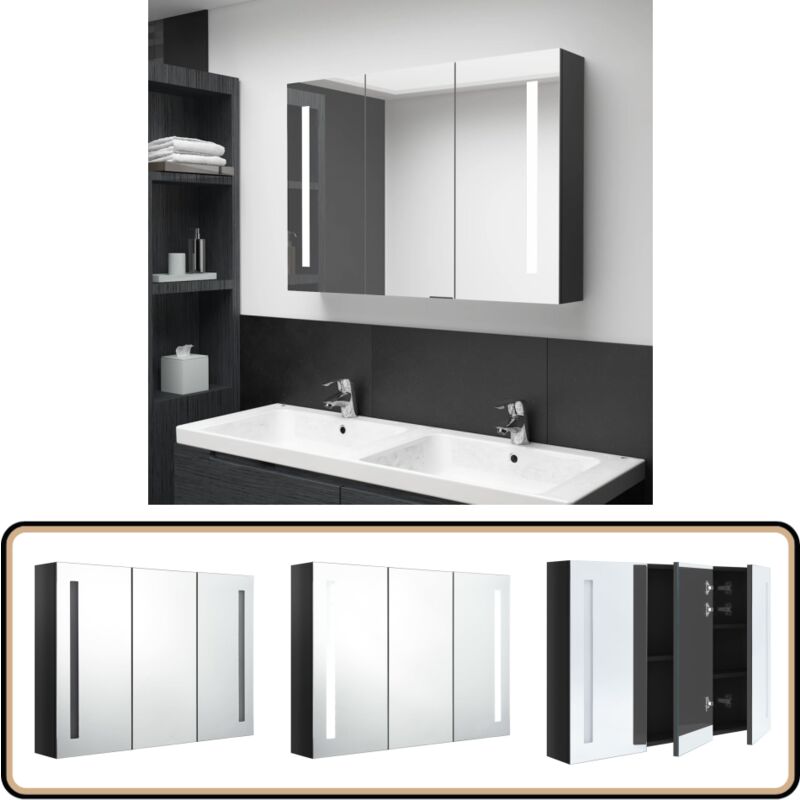 Vidaxl - LED-Spiegelschrank fürs Bad 89x14x62 cm Glänzend Schwarz - LED-Spiegelschrank - Badezimmermöbel - Kosmetikspiegel - Spiegelschrank Mit