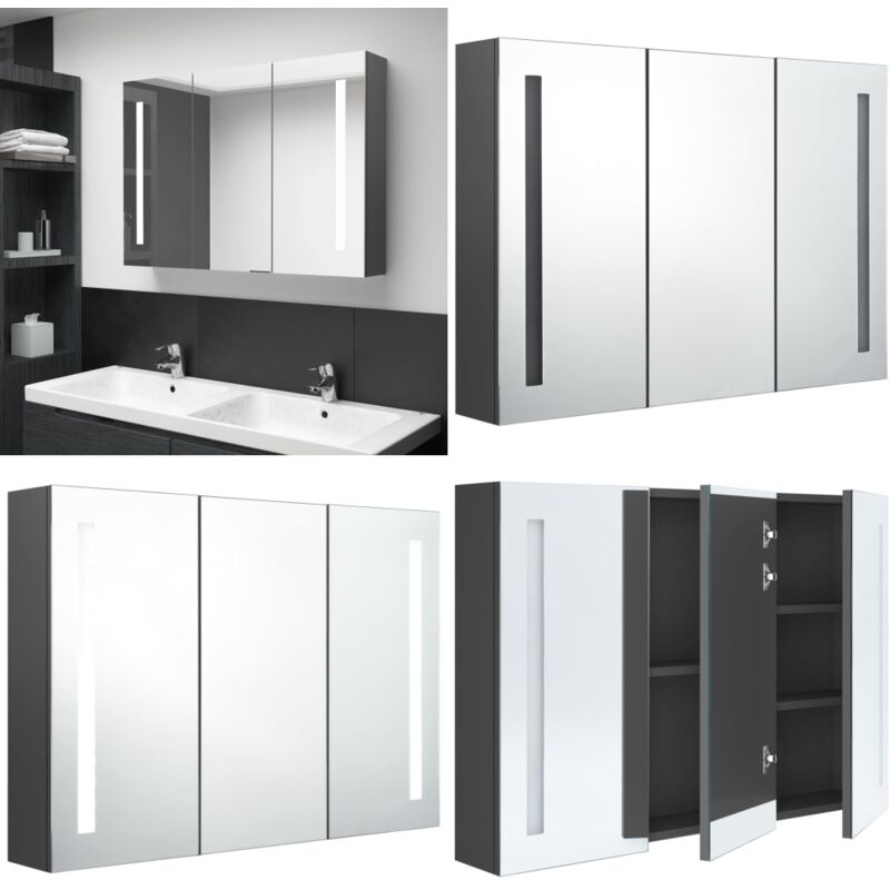 Vidaxl - LED-Spiegelschrank fürs Bad 89x14x62 cm Grau - LED-Spiegelschrank - Badezimmermöbel - Kosmetikspiegel - Spiegelschrank Grau