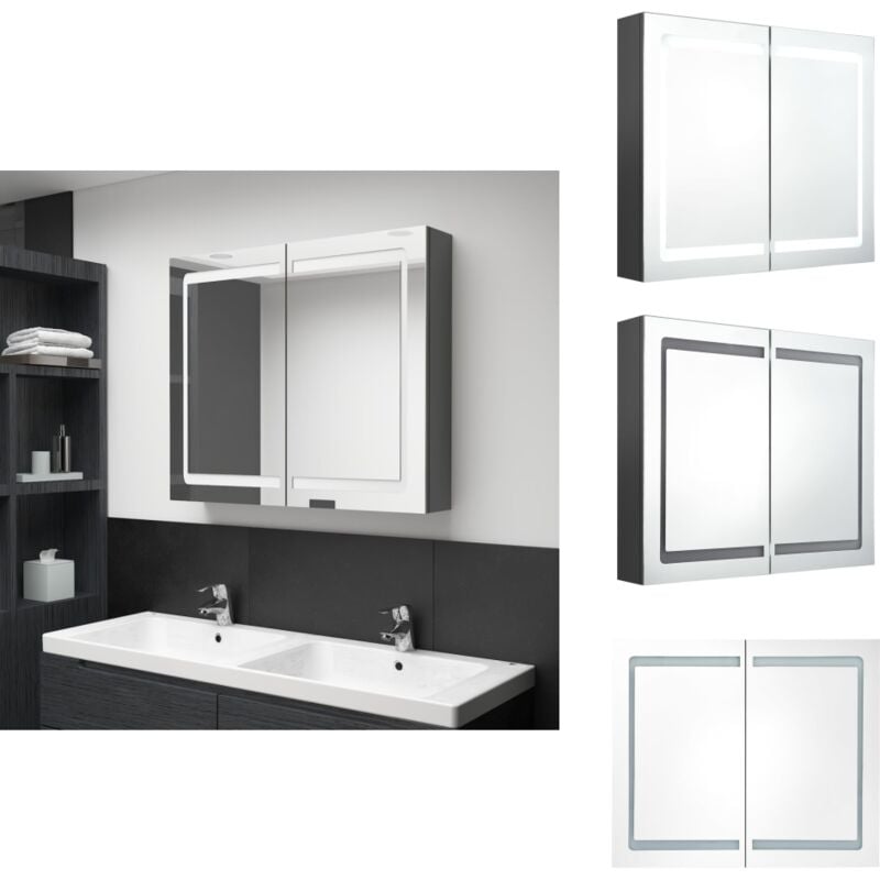 LED-Spiegelschrank fürs Bad Grau 80x12x68 cm - LED-Spiegelschrank - Badezimmermöbel - Waschtischschrank - Spiegelschrank - Badespiegel