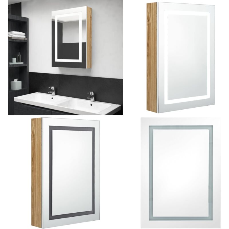 Vidaxl - LED-Spiegelschrank fürs Bad Weiß und Eichen-Optik 50x13x70 cm - LED-Spiegelschrank - Badezimmermöbel - Spiegelschrank - Wandspiegel