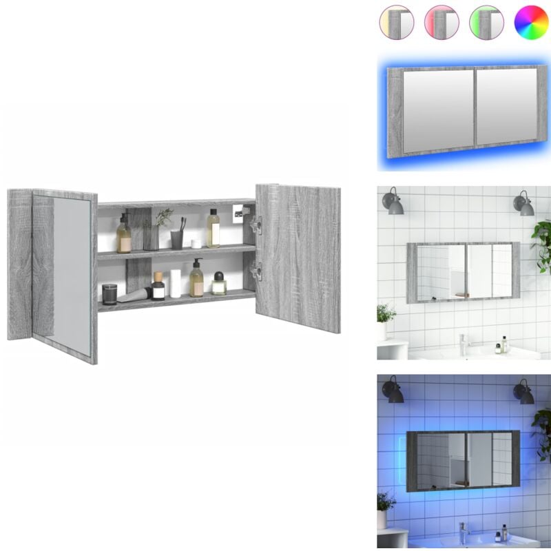 Vidaxl - LED-Spiegelschrank Grau Sonoma 100x12x45 cm - LED-Spiegelschrank - Badezimmerspiegel - Holzwerkstoffschrank - Grauer Spiegelschrank - rgb