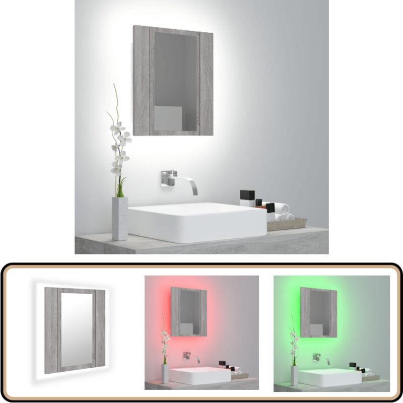 LED-Spiegelschrank Grau Sonoma 40x12x45 cm Holzwerkstoff - LED-Spiegelschrank - Badezimmermöbel - Holzwerkstoff - Acryl - Grau Sonoma