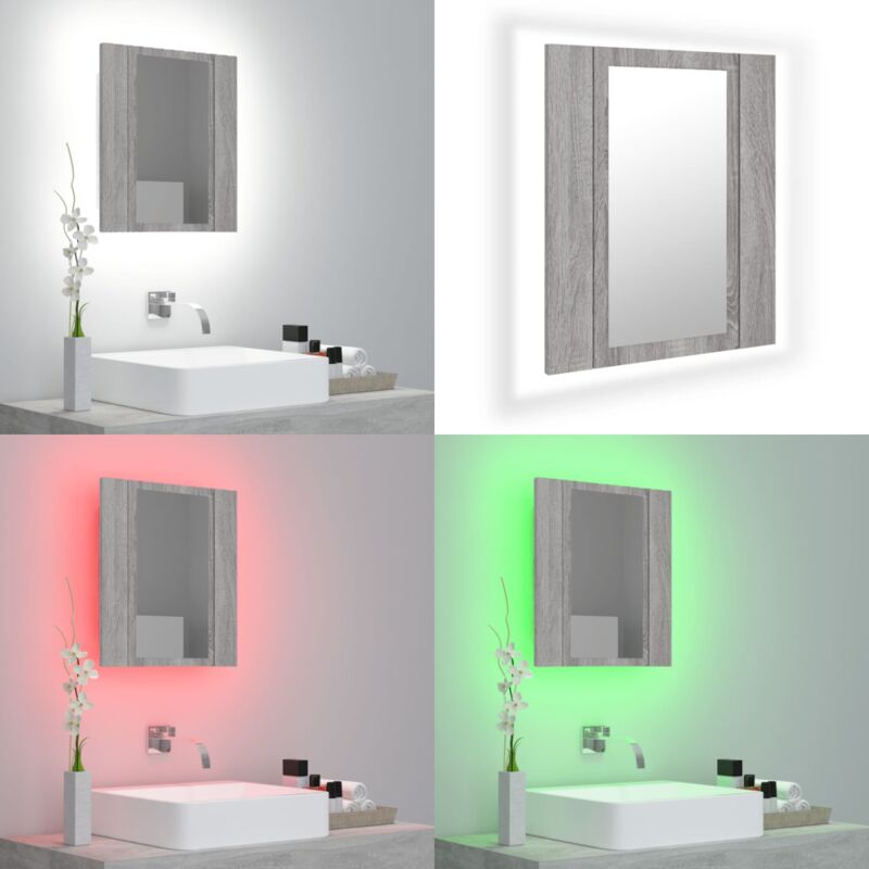 LED-Spiegelschrank Grau Sonoma 40x12x45 cm Holzwerkstoff - LED-Spiegelschrank - Badezimmermöbel - Holzwerkstoff - Acryl - Grau Sonoma - Home & Living