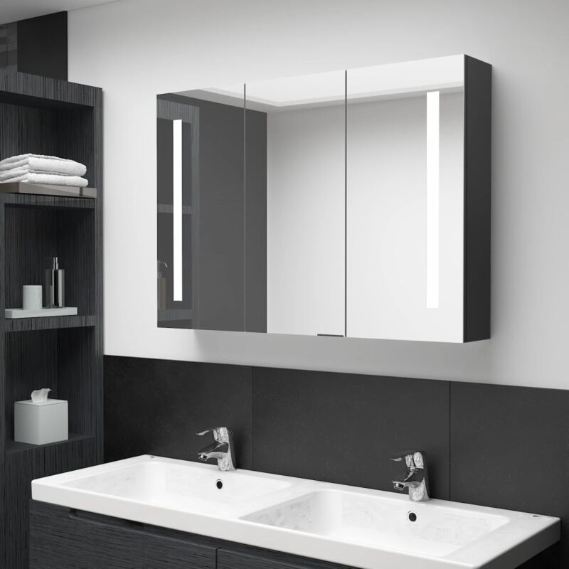 Bonnevie - LED-Spiegelschrank,Bad Spiegelschrank,Bad Hängeschrank fürs Bad 89x14x62 cm Glänzend Schwarz CCA100254