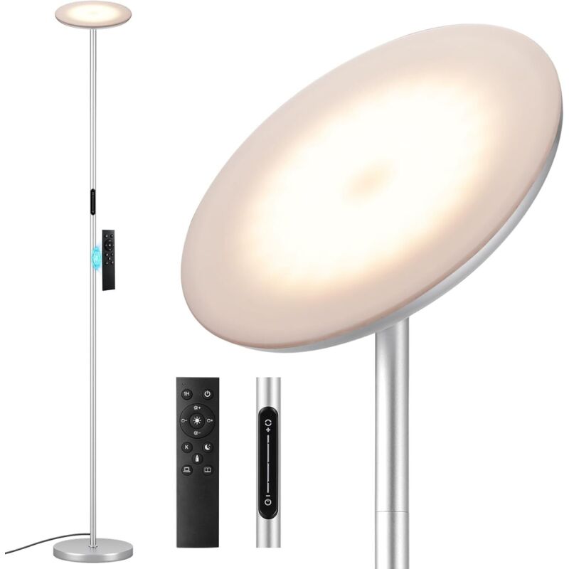 LED-Stehlampe für Wohnzimmer, 36 W, moderne, dimmbare Lampe mit Fernbedienung und Touch-Steuerung, 1-Stunden-Timer, Industriestil für Wohnzimmer,