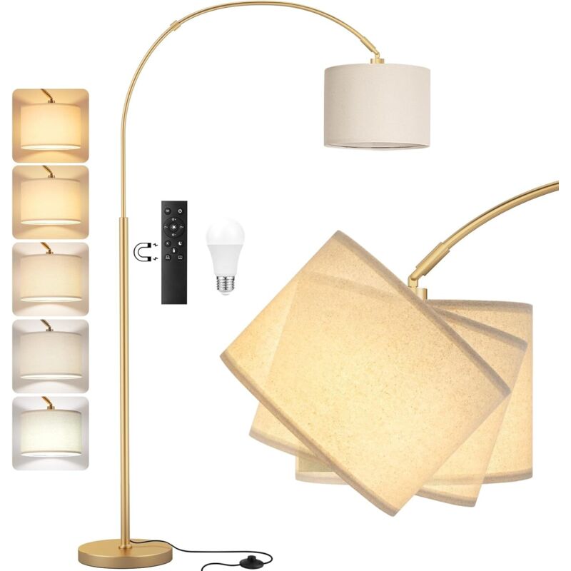 LED-Stehlampe für Wohnzimmer, E27-Fassung mit Fernbedienung, Vintage-Bogenstehlampe, dimmbar von 3000 K bis 6000 K, geeignet für Wohnzimmer,