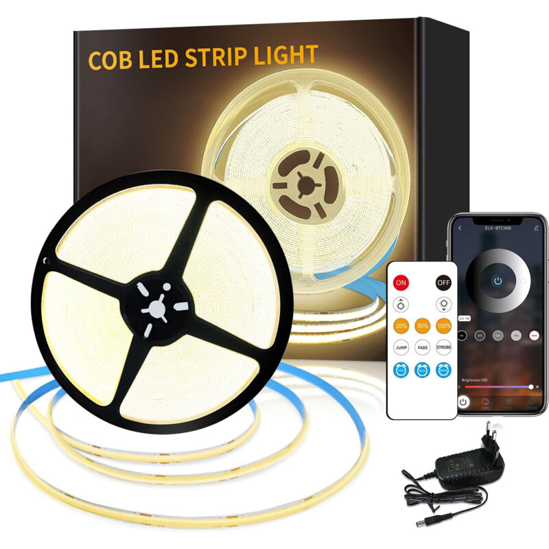 LED-Streifen, 10 m – 3200 LEDs, COB-LED-Streifen mit Fernbedienung und App-Steuerung, selbstklebender LED-Streifen, weißes Licht