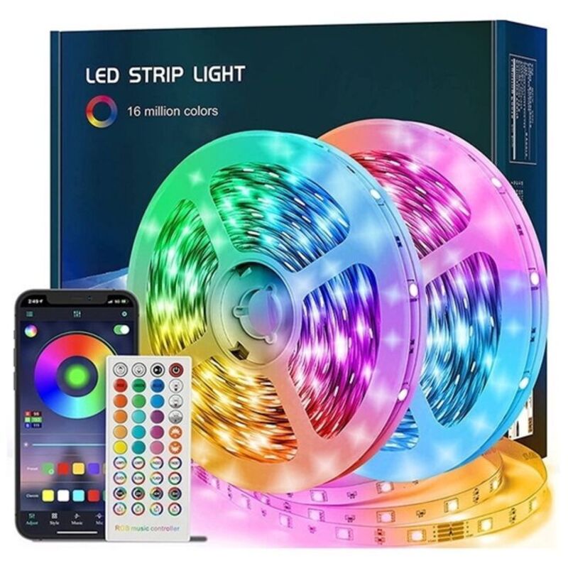 LED-Streifen, 10 m RGB-LED-Streifen, LED-Lichterkette mit Fernbedienung und App, Musiksynchronisation, Timer und variabler Farbänderung, LED-Streifen