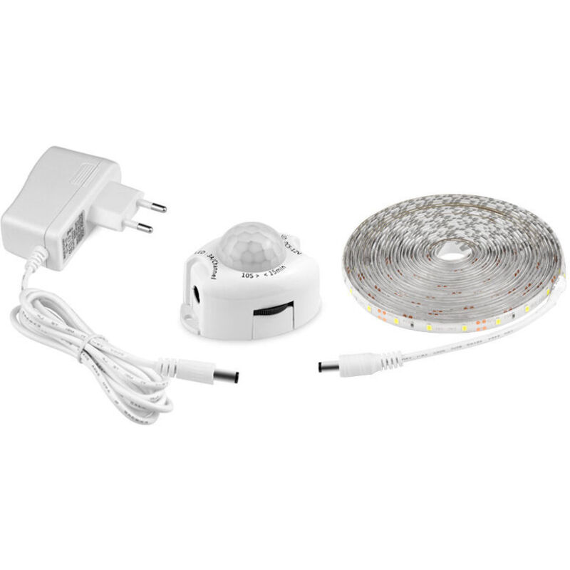 LED-Streifen mit Bewegungsmelder, selbstklebender, flexibler LED-Streifen, IP65 wasserdicht mit 12V-Netzteil, Lichtleiste für Schlafzimmer,