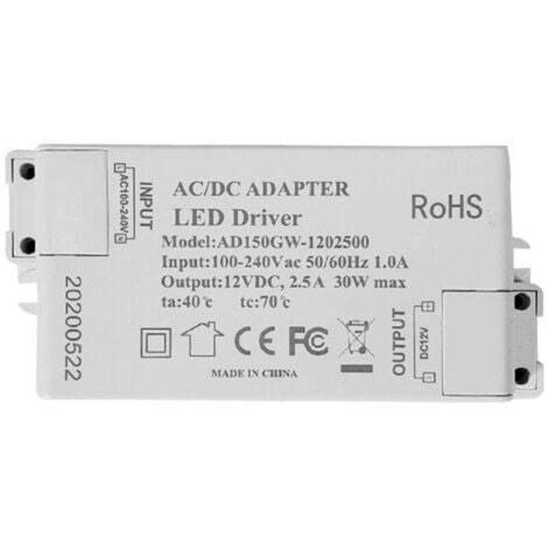 LED-Transformator, LED-Netzteil – 30 W, 12 V DC, 2,5 A, konstante Spannung für LED-Streifenlichter und G4-, MR11-, MR16-LED-Lampen