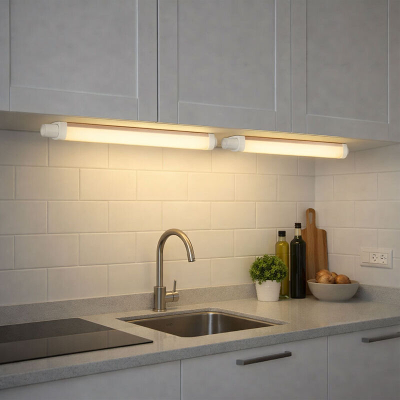 LED Unterbauleuchte Küche Regalleuchte Küchenlampe IP65 Unterbaulampe 55 cm, weiß, 15W 1650Lm warmweiß, LxBxH 55x5,3x3,7, 2er Set