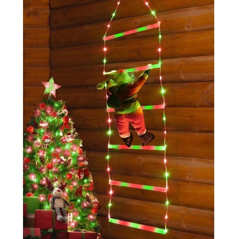 LED-Weihnachtsbeleuchtung – 1 m lange dekorative Weihnachtsleiter mit Weihnachtsmann, dekorative Weihnachtsbeleuchtung für drinnen und draußen,