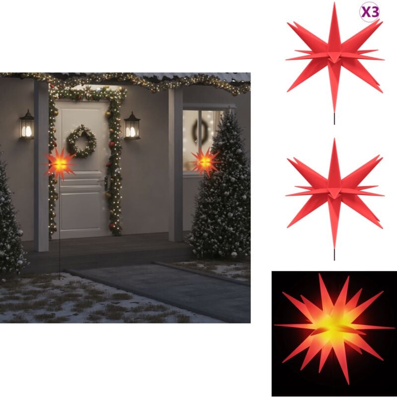 LED-Weihnachtssterne 3 Stk. mit Erdspießen Faltbar Rot 57 cm - LED-Dekoration - Weihnachtsbeleuchtung - Lichterkette - Outdoor Beleuchtung - Indoor
