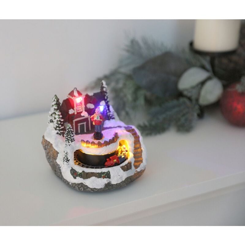 Buri - LED-Winterlandschaft Haus mit Eisenbahn Weihnachtsdeko Zug Bahn Winter Schnee