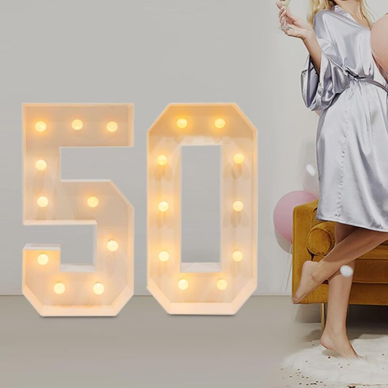 LED Zahlen Lampe Nummer Beleuchtete Ziffern 50. Geburtstag Party Dekoration,Warm Weiße Lichter Festzelt Licht für 50Jahre Geburtstag Mann, 50
