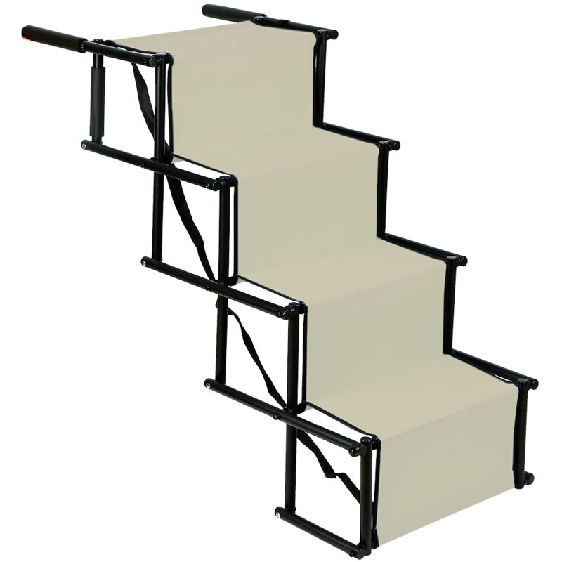 Leichte Hunde-Autorampentreppe, Rutschfeste Unterseite, Metallrahmen, Faltbare Haustiertreppe für Autos, SUVs und Hochbetten - Beige