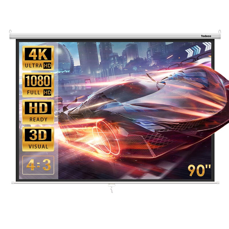 Leinwand, Hängeleinwand 90' Zoll 137 x 183 cm, Format 4:3, Heimkino mit 4K Full hd 3D, manuelle Rolloleinwand für Heimkino und Präsentation