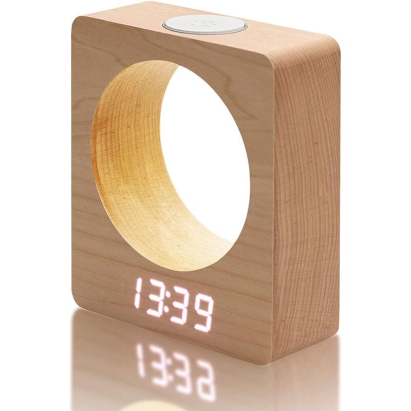 Leiser digitaler Wecker aus Holz mit Licht, digitale Wecker, 3 batteriebetriebene Nachttischuhren, vierstufig dimmbarer LED-Wecker mit Temperatur