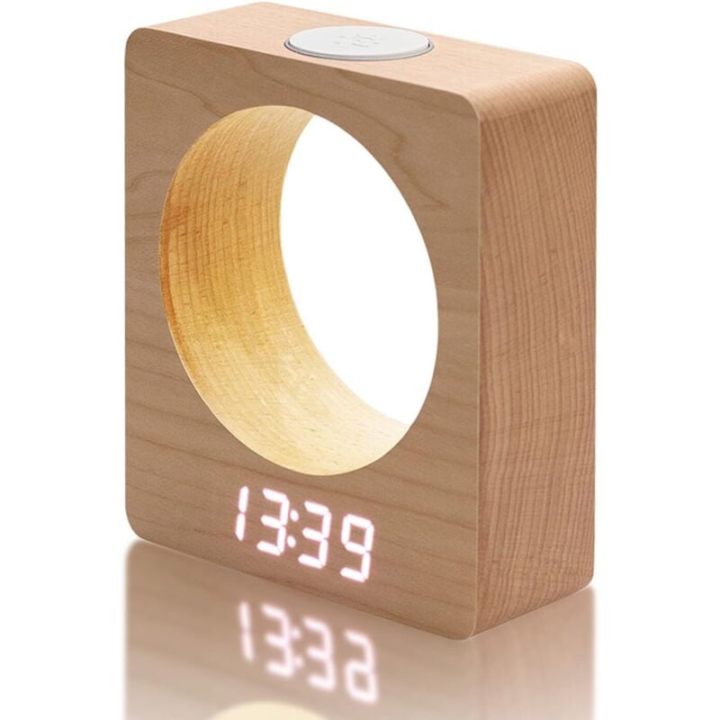 Leiser digitaler Wecker aus Holz mit Licht, digitale Wecker, 3 batteriebetriebene Nachttischwecker, vierstufig dimmbarer LED-Wecker mit Temperatur