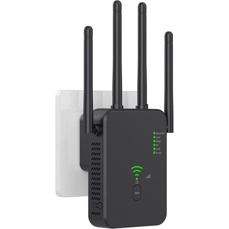 Leistungsstarker WLAN-Repeater, drahtloser WLAN-Verstärker mit WPS, Gigabit-WLAN-Extender, Router-kompatibel, Schwarz