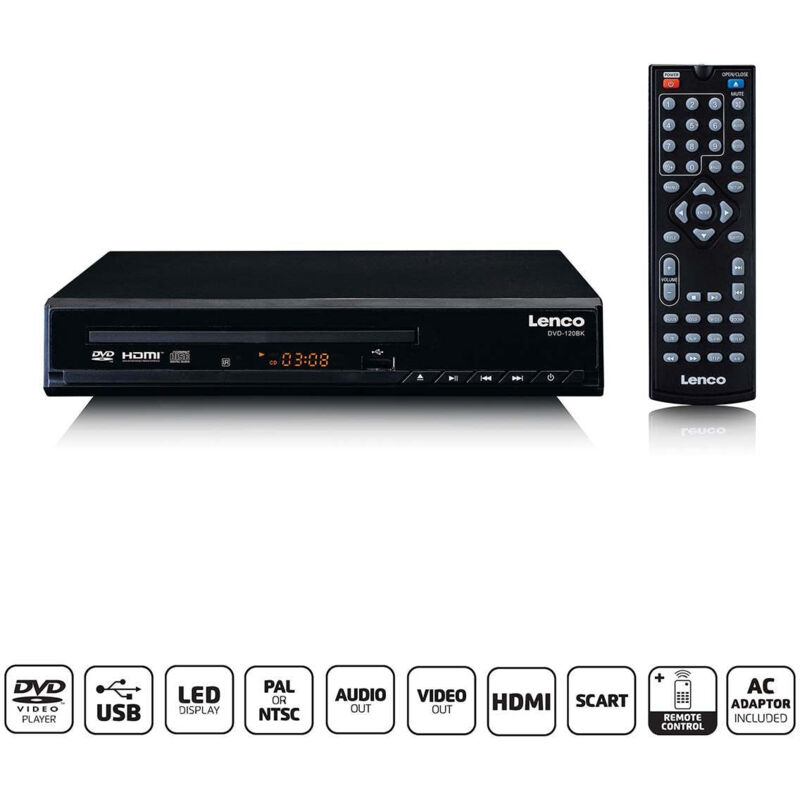 Lenco DVD-120BK - DVD Player mit HDMI und Scart - Display - Fernbedienung Tragbarer DVD-Player