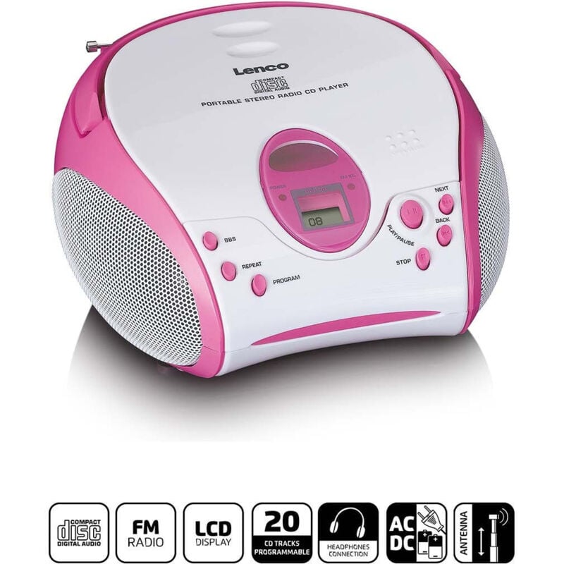 Boombox mit cd player ukw radio und aufklebern pink