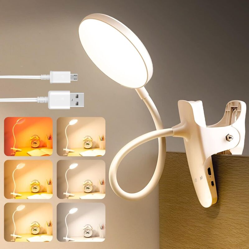 Leselampe Bett, 36 LED Klemmlampe Bett mit Touch Dimmbar 6 Farben 5 Helligkeiten, 360° Flexibel Leselampe Kinder USB Wiederaufladbare Klemmleuchte