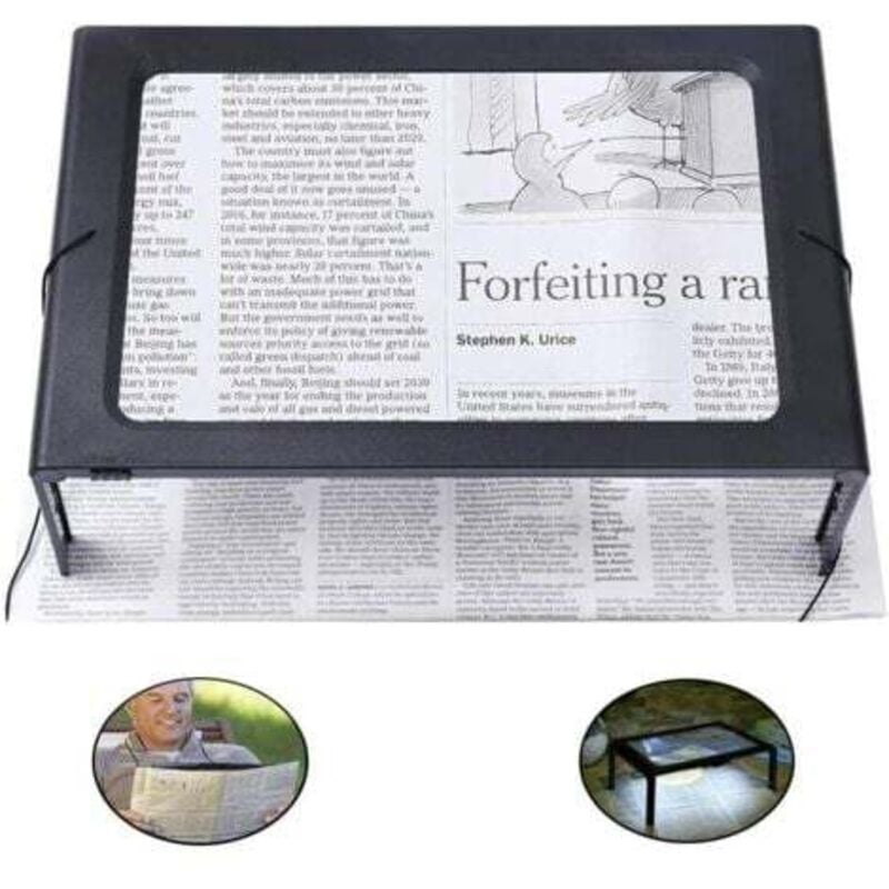 Tigrezy - Leselupe, Lupe mit LED-Licht, freihändige rechteckige Lupe mit 3-facher Vergrößerung, 4 LED-Lampen und ausklappbaren Füßen –