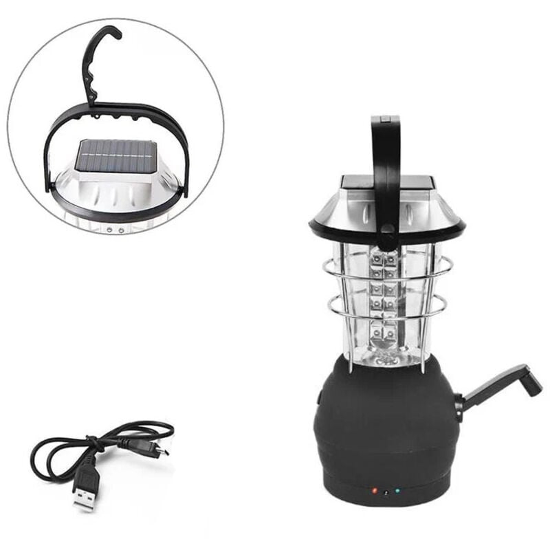Licht, tragbare Laterne, Solarlaterne, schwarzer Handkurbel-Dynamo, 36 LEDs, Camping-Laterne, Notlicht, geeignet für Camping im Freien – BDD