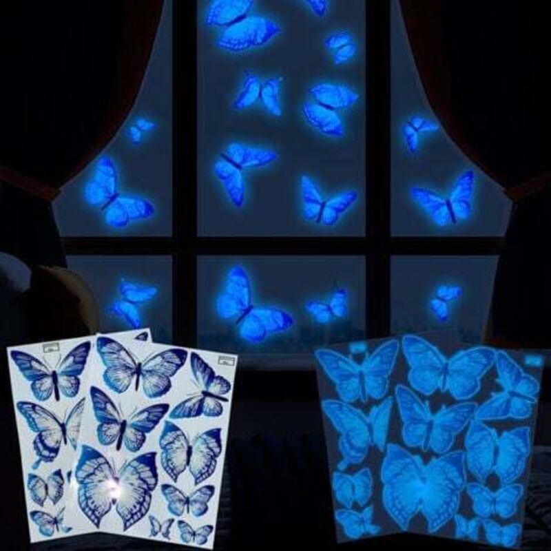 Leuchtende Schmetterlings-Wandaufkleber, Wandtattoos für Schlafzimmer, Wohnzimmer, TV-Wand