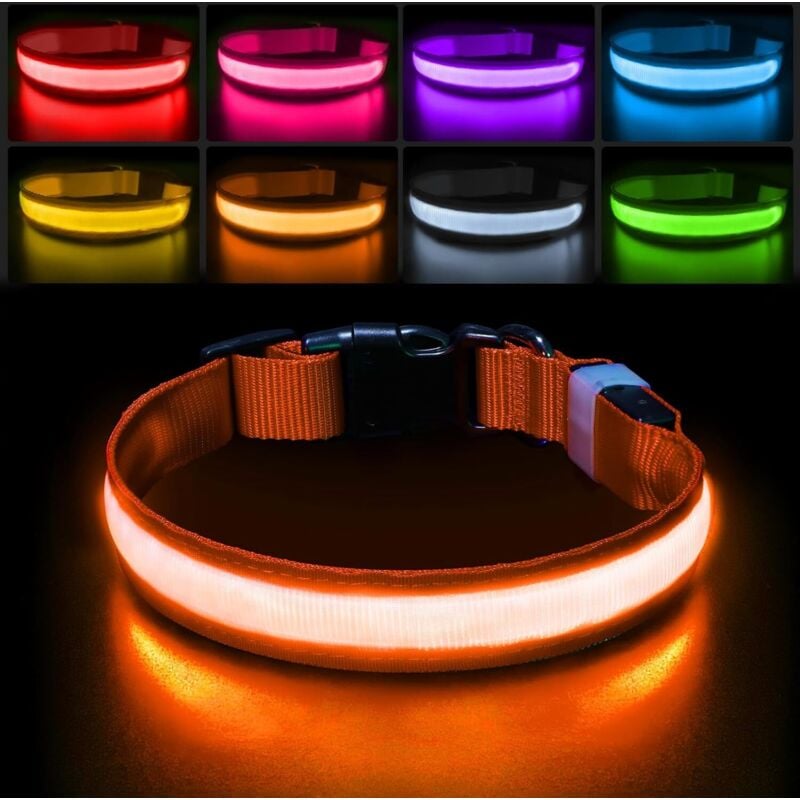 Jalleria - Leuchtendes Hundehalsband, wiederaufladbar und wasserdicht, blinkendes LED-Hundehalsband, fluoreszierendes Hundehalsband mit 7 Farben,