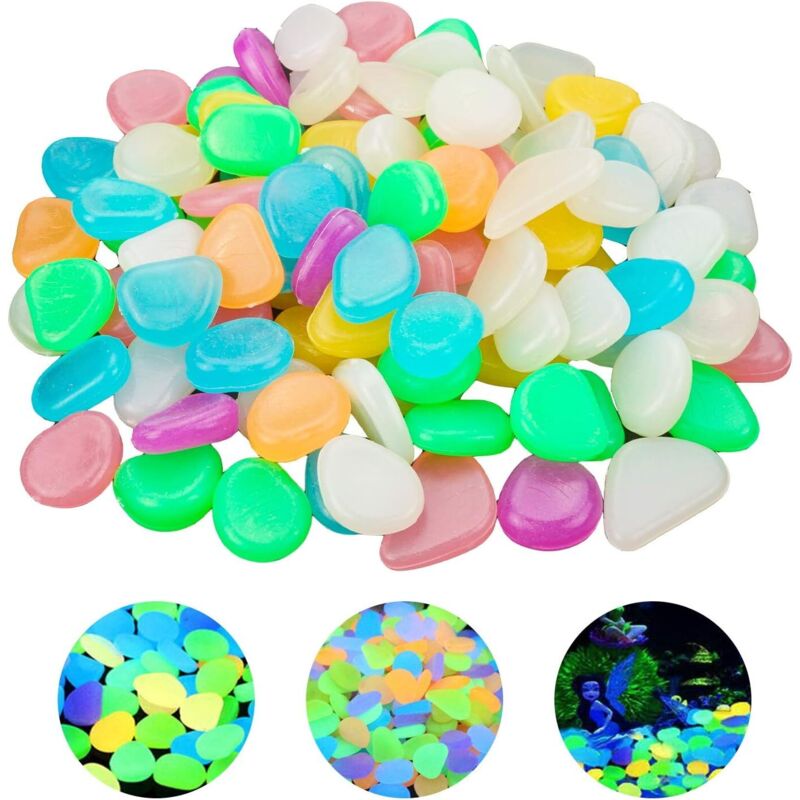 Shining House - Leuchtsteine Bunt 100 Stk Kieselsteine Aquarium Deko Kieselsteine Aquarium Fluoreszierend vermutlich 1,8 bis 3cm Deko Kieselsteine