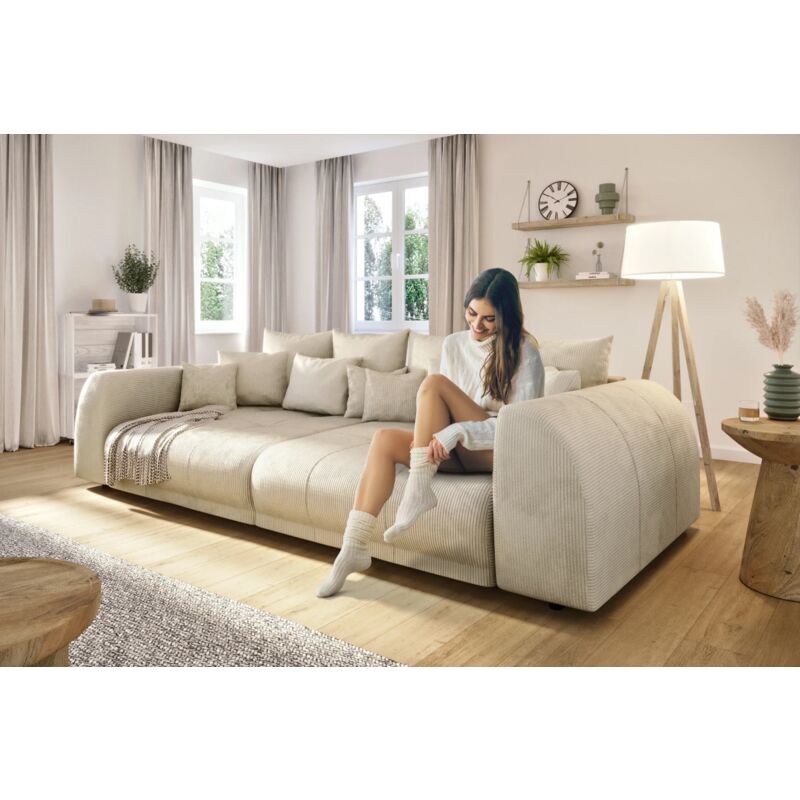 Levana - Big Sofa 5 Sitzer boxspringfederung lounge Sofa in Beige Cord-Stoff