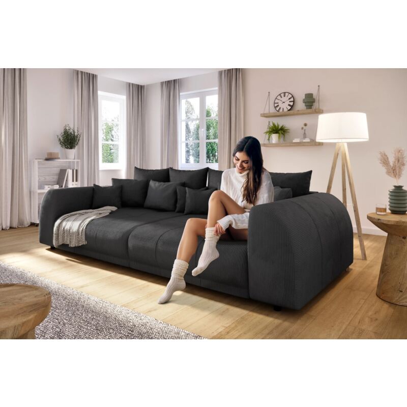 S-style Möbel - Levana - Big Sofa 5 Sitzer boxspringfederung lounge Sofa in Schwarz Cord-Stoff