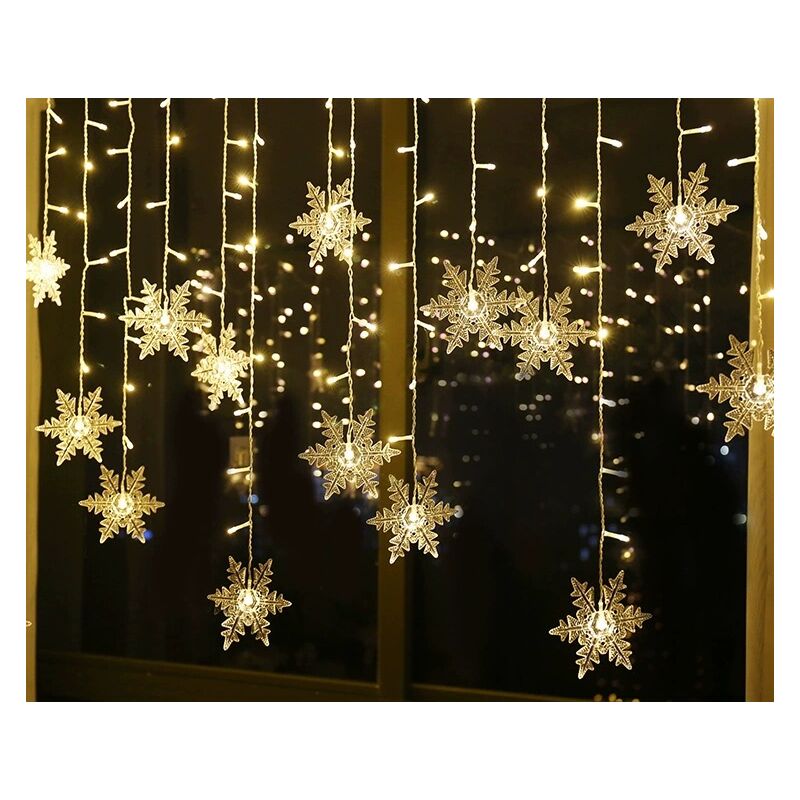 Lichtergirlande, Lichtervorhang, 4 m, 96 LEDs, Schneeflocken-Weihnachtsbeleuchtung, 8 Beleuchtungsmodi, Fensterdekoration, Weihnachten, Hochzeit,