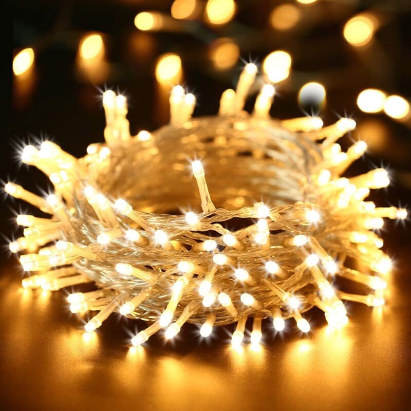 Lichterkette, 10 m, 100 LEDs, Weihnachtsbeleuchtung für drinnen und draußen, 8 Modi, wasserdichte Lichterkette, transparentes Kabel für Zuhause,
