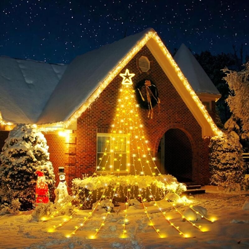 Lichterkette Außen Innen 3.5m x 9 Vorhänge mit Sterne, 350 led Lichterkette Weihnachtsbaum 8 Modi Christbaumbeleuchtung, Lichterkette Eisregen für