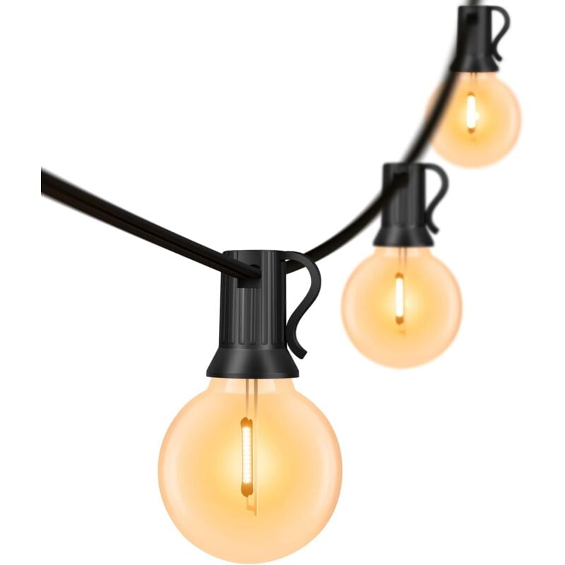 Lichterkette für den Außenbereich, 15 m, LED-Lichterkette, 25 Glühbirnen + 1 Ersatz, 0,2 w, wasserdichte Lichterkette für drinnen und draußen, für