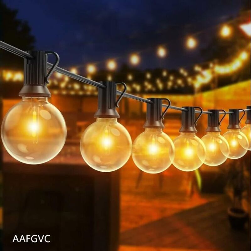 Lichterkette für den Außenbereich, 30 m LED-Lichterkette mit 50 + 2 bruchsicheren Glühbirnen, wasserdichte LED-Lichterkette für Terrasse, Garten,